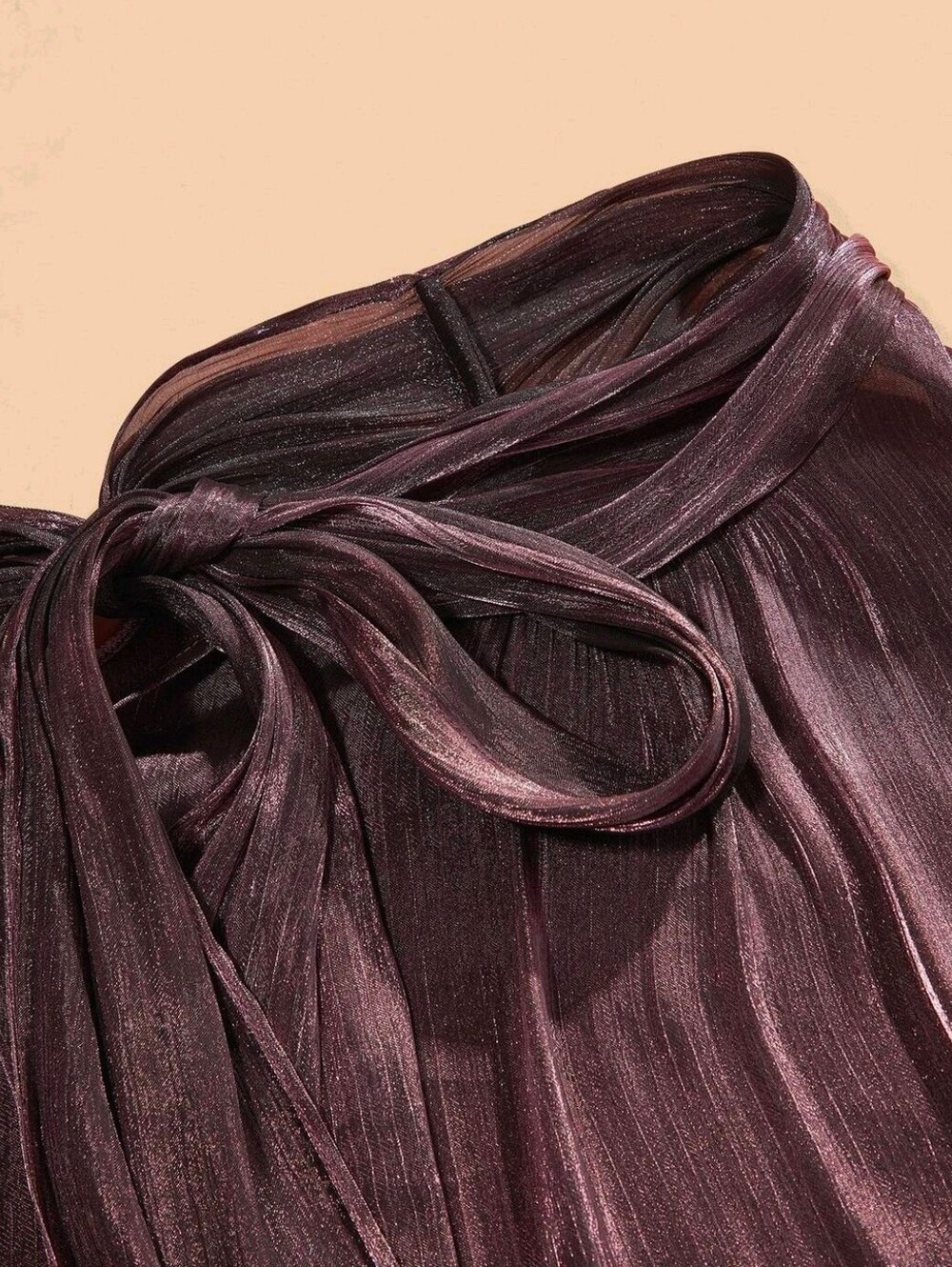 New Chic Metallic Crinkle Bow Tie Neck Top Blouse Purple - Picture 8 of 14